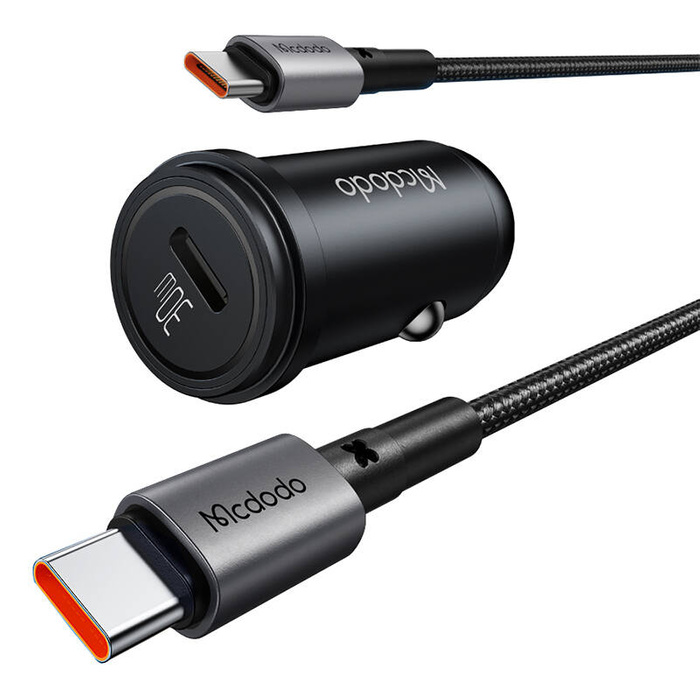 Ładowarka samochodowa McDodo CC-7493 z wyświetlaczem, USB-C, 5A, 65W + kabel USB-C 1m 100W (czarny)