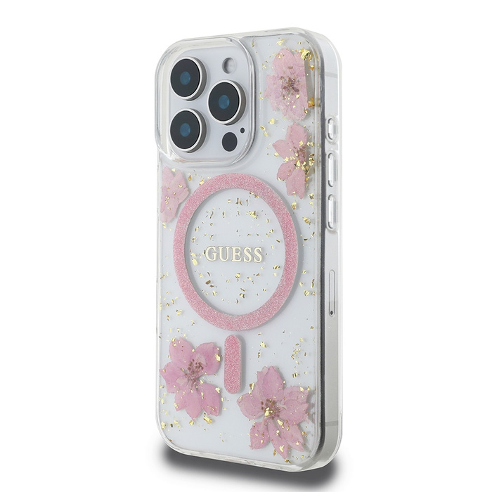 Guess GUHMP16LRBFGFGMP iPhone 16 Pro      6.3" różowy/pink hardcase Resin Flower Glitter MagSafe