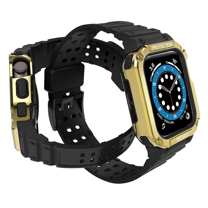 Protect Strap Band opaska z etui do Watch 7 / 6 / 5 / 4 / 3 / 2 / SE (41 / 40 / 38mm) obudowa pancerny pokrowiec na zegarek czarny