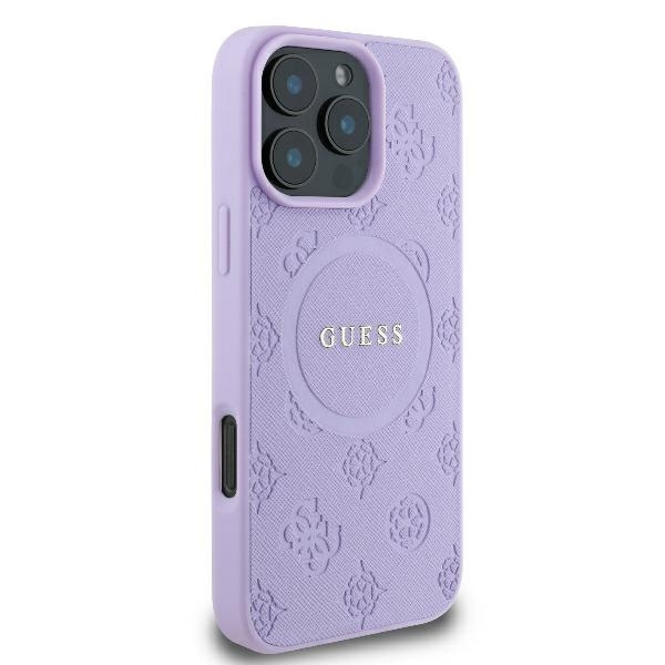 Etui Guess iPhone 16 Pro 6.3" fioletowy/purple hardcase Saffiano Peony Classic Logo MagSafe