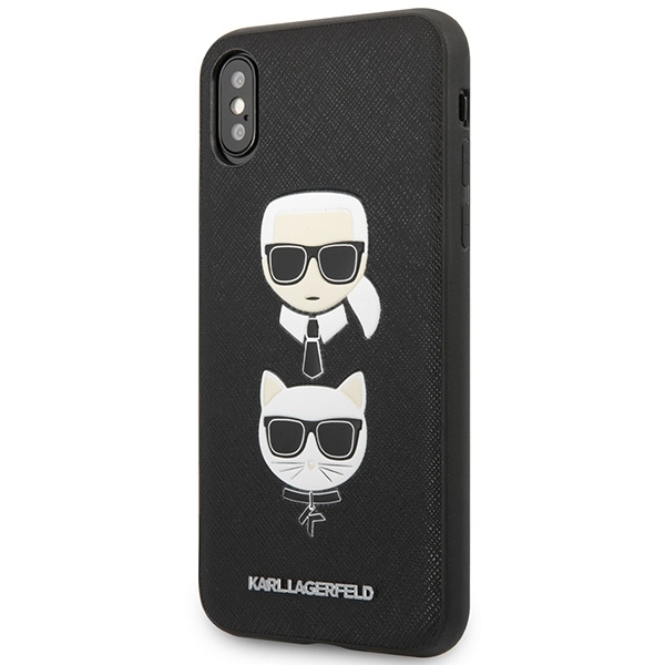 Etui KARL LAGERFELD Apple iPhone XS Max Saffiano Ikonik Karl&Choupette Head Czarny Hardcase