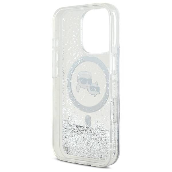 Etui Karl Lagerfeld iPhone 16 Pro 6.3" hardcase transparent Liquid Glitter Karl&Choupette Head Magsafe