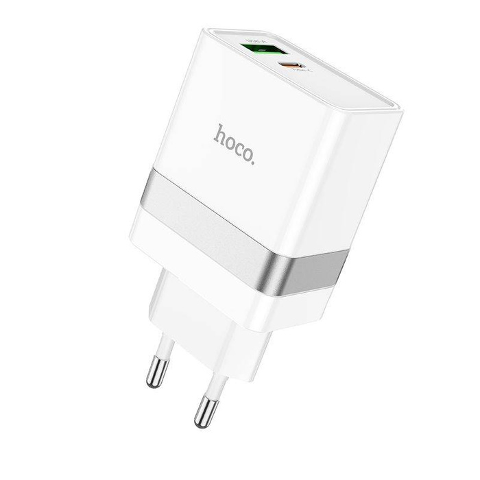 HOCO ładowarka sieciowa Typ C + USB QC3.0 z kablem do iPhone Lightning 8-pin Power Delivery 30W Starter N21 biała