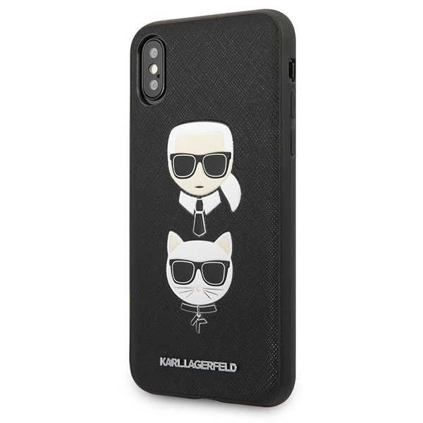 Etui KARL LAGERFELD Apple iPhone X XS Saffiano Ikonik Karl&Choupette Head Czarny Hardcase