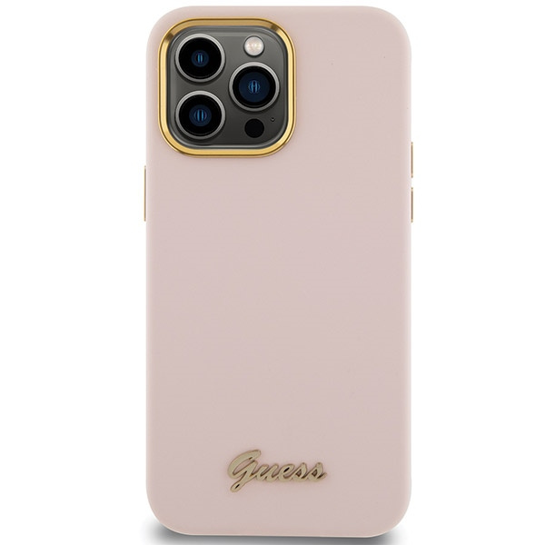 Etui Guess GUHCP15LSMBSLP iPhone 15 Pro 6.1" różowy/pink hardcase Silicone Script Metal Logo & Frame Case