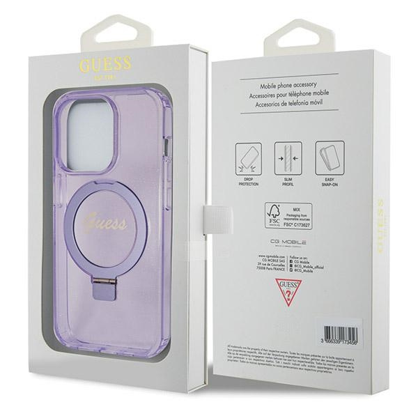 Etui Guess GUHMP14XHRSGSU iPhone 14 Pro Max 6.7" fioletowy/purple hardcase Ring Stand Script Glitter MagSafe Case