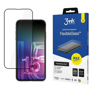 3MK FlexibleGlass Max iPhone 15 Pro 6.1" czarny/black, Szkło hybrydowe z wzmocnionymi krawędziami