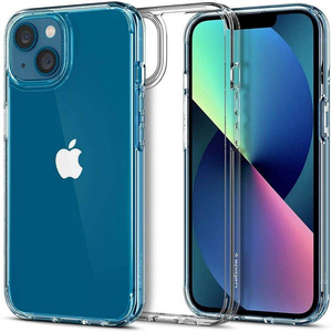 Etui iPhone 13 Spigen Ultra Hybrid Crystal Przezroczyste Clear Case + Szkło Hartowane Spigen Glas.tr Slim