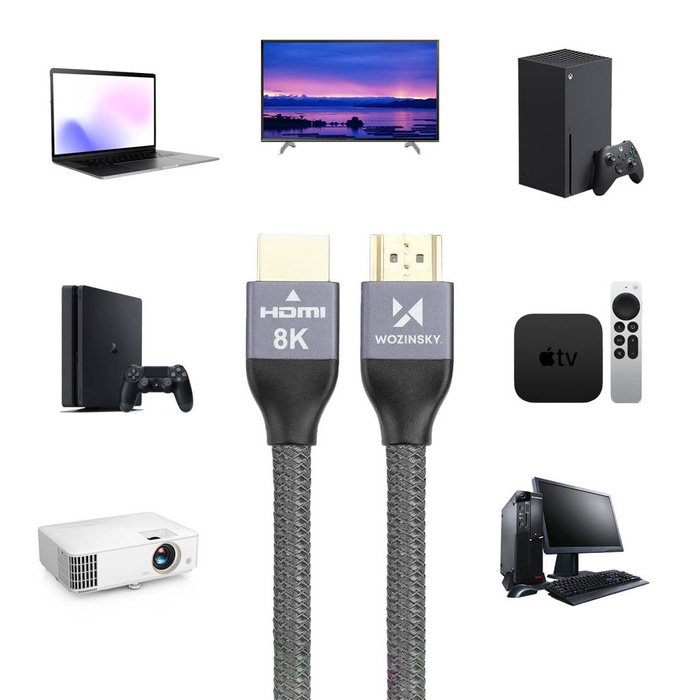 Wozinsky kabel HDMI 2.1 8K 60 Hz 48 Gbps / 4K 120 Hz / 2K 144 Hz 3m srebrny (WHDMI-30)