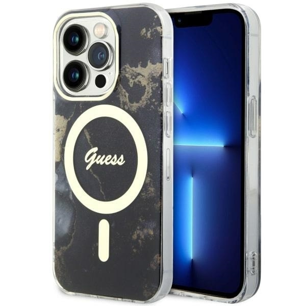 Etui Guess GUHMP14LHTMRSK iPhone 14 Pro 6.1" czarny/black hardcase Golden Marble MagSafe Case