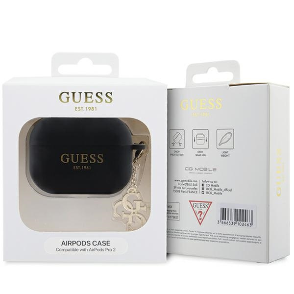 Etui Guess GUAP2LECG4K AirPods Pro 2 cover czarny/black Liquid Silicone Glitter Triangle Charm Case