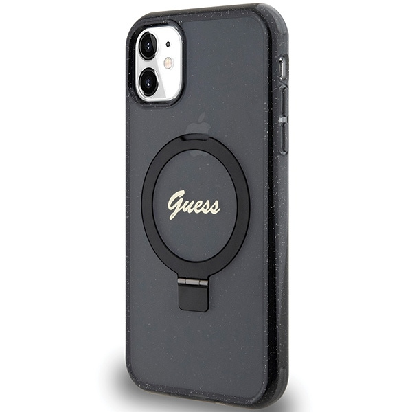 Etui Guess GUHMN61HRSGSK iPhone 11 / Xr 6.1" czarny/black hardcase Ring Stand Script Glitter MagSafe Case