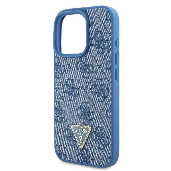 Etui Guess iPhone 16 Pro 6.3" niebieski/blue hardcase Leather Metal Logo Strass Crossbody