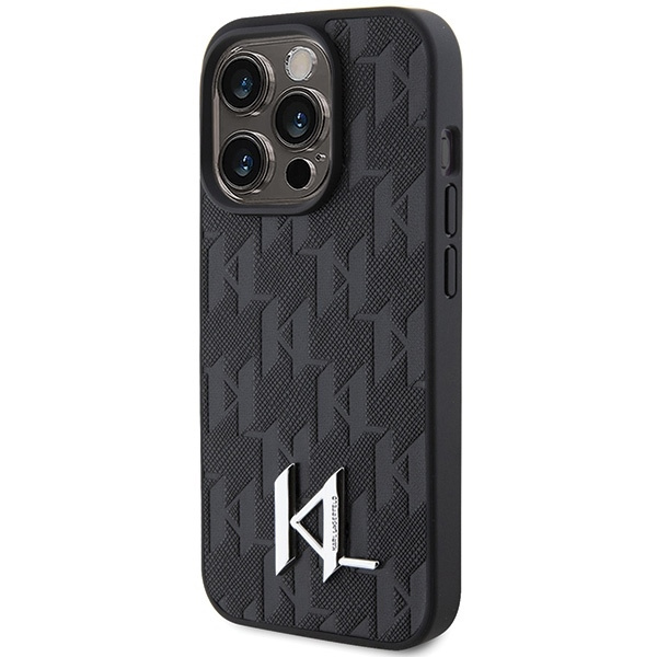 Etui Karl Lagerfeld KLHCP15LPKLPKLK iPhone 15 Pro 6.1" czarny/black hardcase Leather Monogram Hot Stamp Metal Logo Case