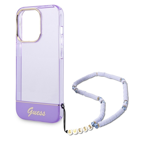 Etui GUESS Apple iPhone 14 Pro Translucent Pearl Strap Fioletowy Hardcase