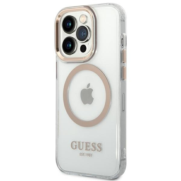 Etui Guess iPhone 14 Pro 6,1" złoty/gold hard case Metal Outline Magsafe