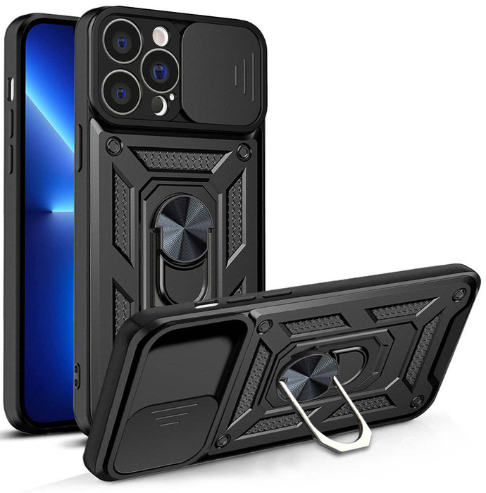 Etui Hybrid Armor Camshield Etui iPhone 13 Pro Max Pancerny Pokrowiec Z Osłoną Na Aparat Czarne Case