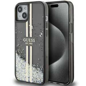 Etui Guess GUHCP15MLFCSEGK iPhone 15 Plus / 14 Plus 6.7" czarny/black hardcase Liquid Glitter Gold Stripes Case