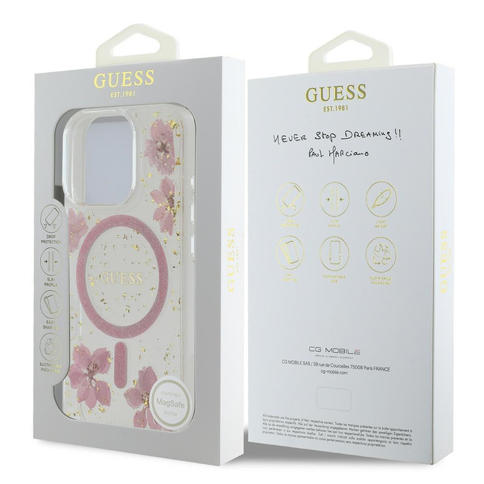 Guess GUHMP16LRBFGFGMP iPhone 16 Pro      6.3" różowy/pink hardcase Resin Flower Glitter MagSafe