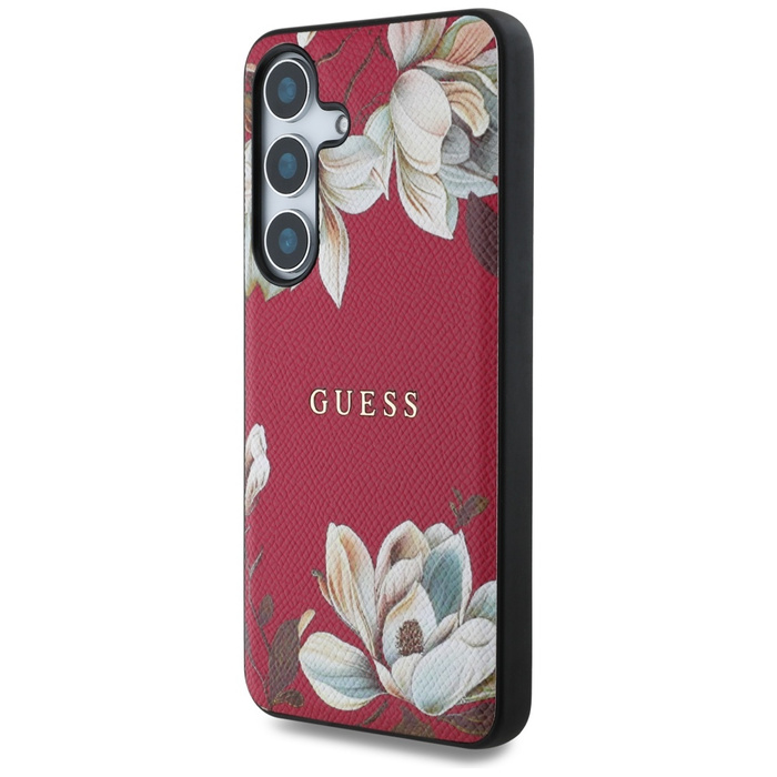 Etui Guess Grained Printed Flower         Pattern MagSafe do Samsung Galaxy S25 fuksja