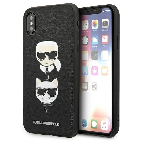 Etui KARL LAGERFELD Apple iPhone XS Max Saffiano Ikonik Karl&Choupette Head Czarny Hardcase