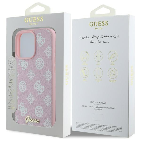 Etui Guess iPhone 16 Pro Max różowy/pink HC MagSafe PU Peony Script