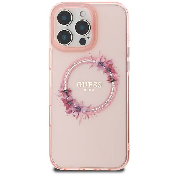 Etui Guess iPhone 16 Pro Max 6.9" różowy/pink hardcase IML Flowers Wreath MagSafe