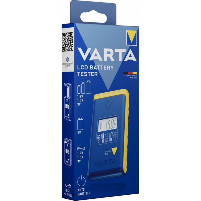 VARTA tester baterii z wyświetlaczem (AA, AAA, Typ C, Typ D, 9V, guzikowe) 893101111 niebieski