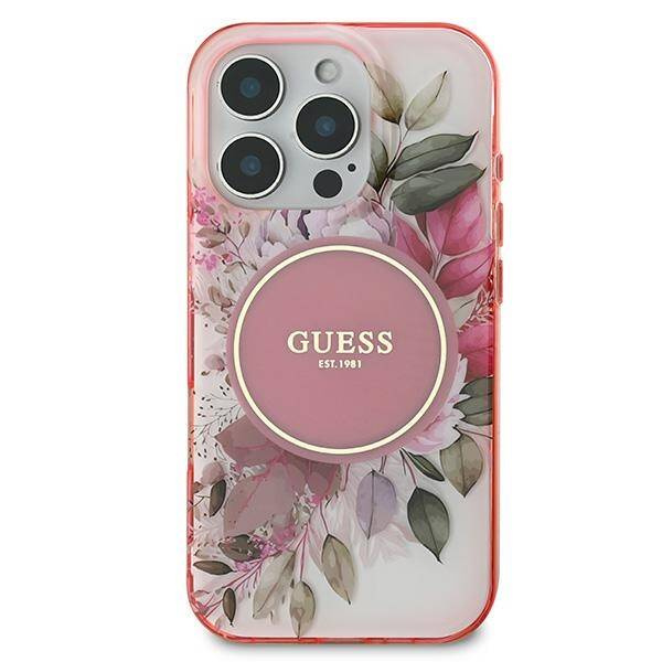 Etui Guess iPhone 16 Pro 6.3" różowy/pink hardcase IML Flower & Tonal Circle MagSafe