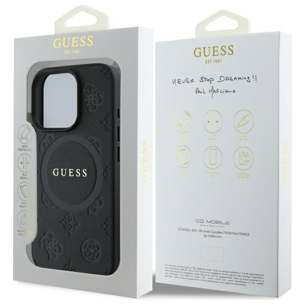 Etui Guess iPhone 16 Pro 6,3" czarny/black HC MagSafe Safiano Peony Classic Logo