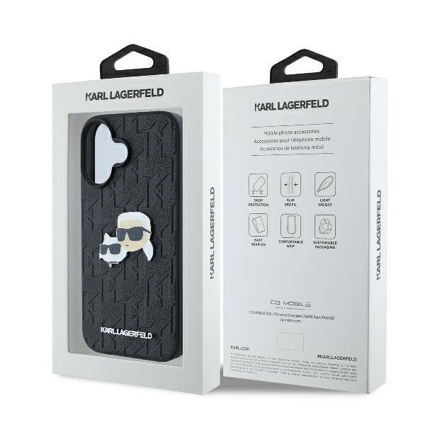 Etui Karl Lagerfeld iPhone 16 Plus 6.7" czarny/black hardcase Monogram Karl&Chaoupette Head Pin