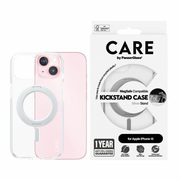 CARE by PanzerGlass Kickstand Case iPhone 15  6,1" MagSafe srebrny/silver 1413