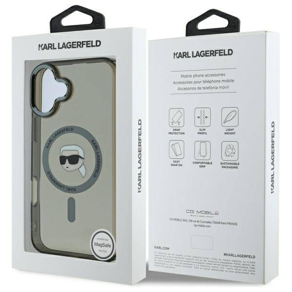 Etui Karl Lagerfeld iPhone 16 6.1" czarny/black hardcase IML Metal Karl Head MagSafe