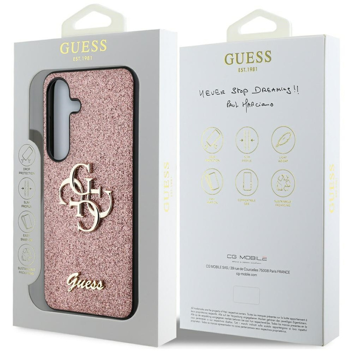 Etui Guess Fixed Glitter Big 4G Metal     Logo do Samsung Galaxy S25+ różowy