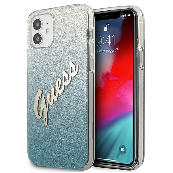 Etui GUESS Apple iPhone 12 Mini Glitter Gradient Script Niebieski Hardcase