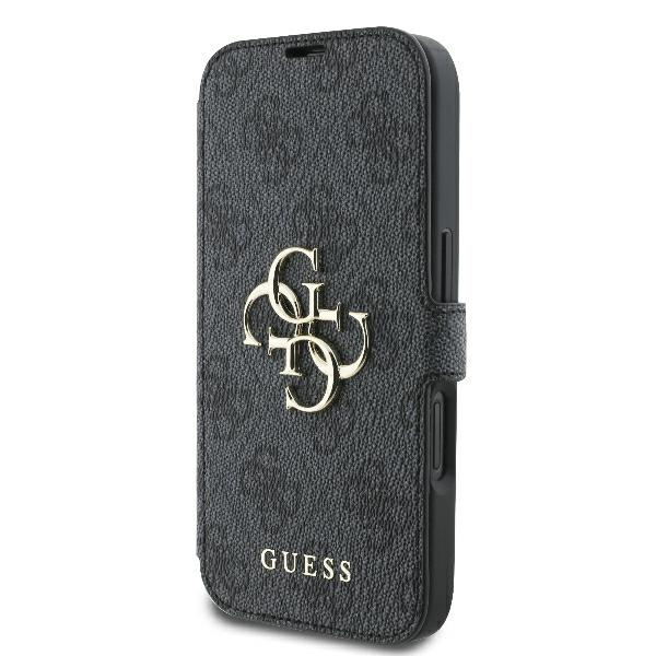 Etui Guess iPhone 16 6.1" czarny/black book 4G Metal Logo