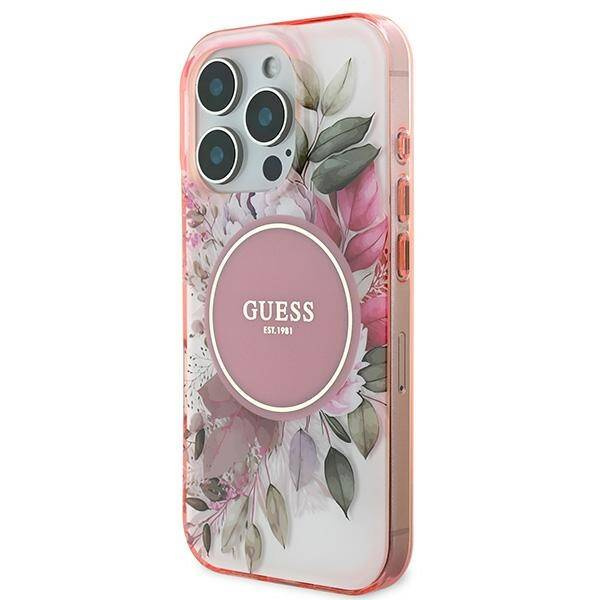 Etui Guess iPhone 16 Pro 6.3" różowy/pink hardcase IML Flower & Tonal Circle MagSafe