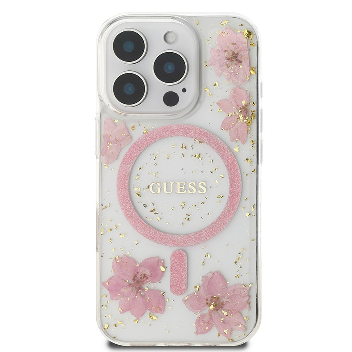 Guess GUHMP16LRBFGFGMP iPhone 16 Pro      6.3" różowy/pink hardcase Resin Flower Glitter MagSafe