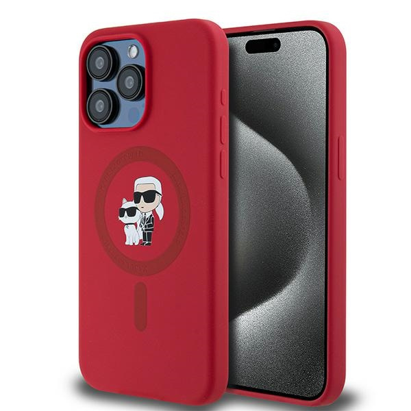 Etui Karl Lagerfeld KLHMP15XSCMKCRHR iPhone 15 Pro Max 6.7" czerwony/red hardcase Silicone Karl & Choupette Ring MagSafe