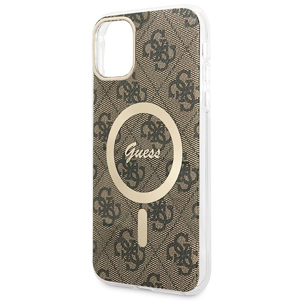 Zestaw Etui Guess Case+Charger iPhone 11 6,1" brązowy/brown hard case 4G Print MagSafe