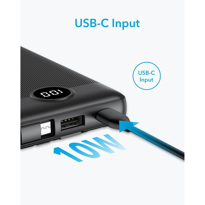 VEGER powerbank 10 000 mAh z wbudowanymi kablami Micro USB / Typ C / Lightning C10 (W1116) czarny