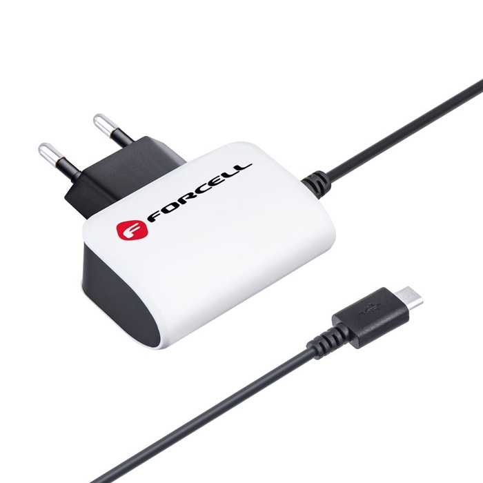 FORCELL F-ENERGY U19 ładowarka sieciowa z kablem Micro USB 1A 5W biało czarna