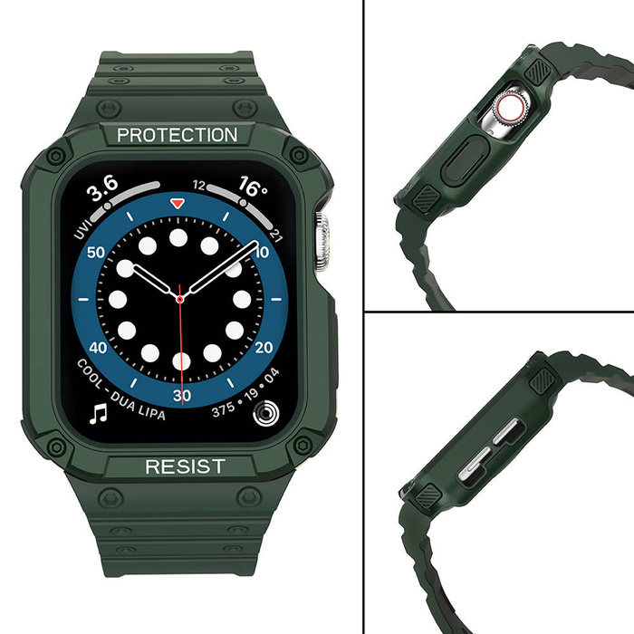 Protect Strap Band opaska z etui do Watch 7 / 6 / 5 / 4 / 3 / 2 / SE (45 / 44 / 42mm) obudowa pancerny pokrowiec na zegarek zielony