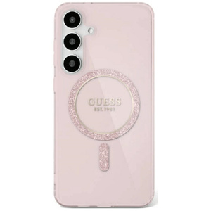 Etui Guess Glitter Circle Classic Logo    MagSafe do Samsung Galaxy S25 różowy