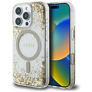 Etui Guess HC Resin Bottom Glitter do     iPhone 16 Pro MagSafe złoty