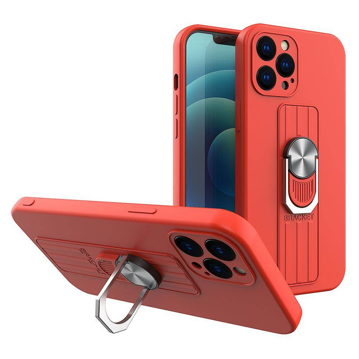 ETUI Ring Case silikonowe etui z uchwytem na palec i podstawką do Xiaomi Redmi 9C czerwony CASE