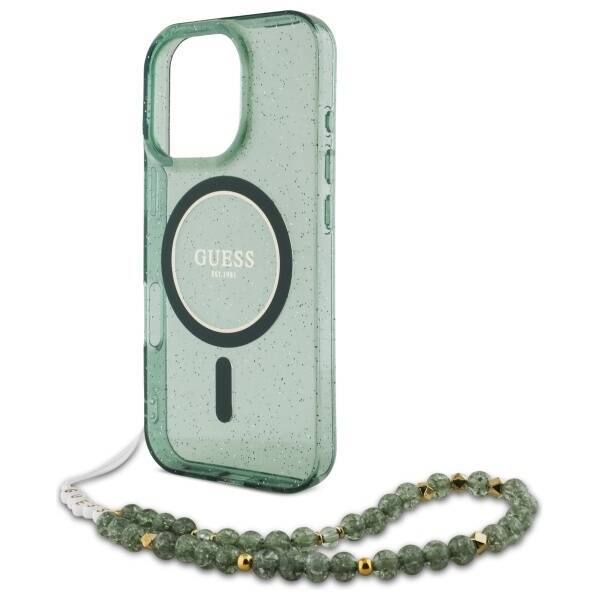 Etui Guess iPhone 16 Pro Max 6.9" zielony/green hardcase hardcase IML Glitter With Pearl Strap MagSafe