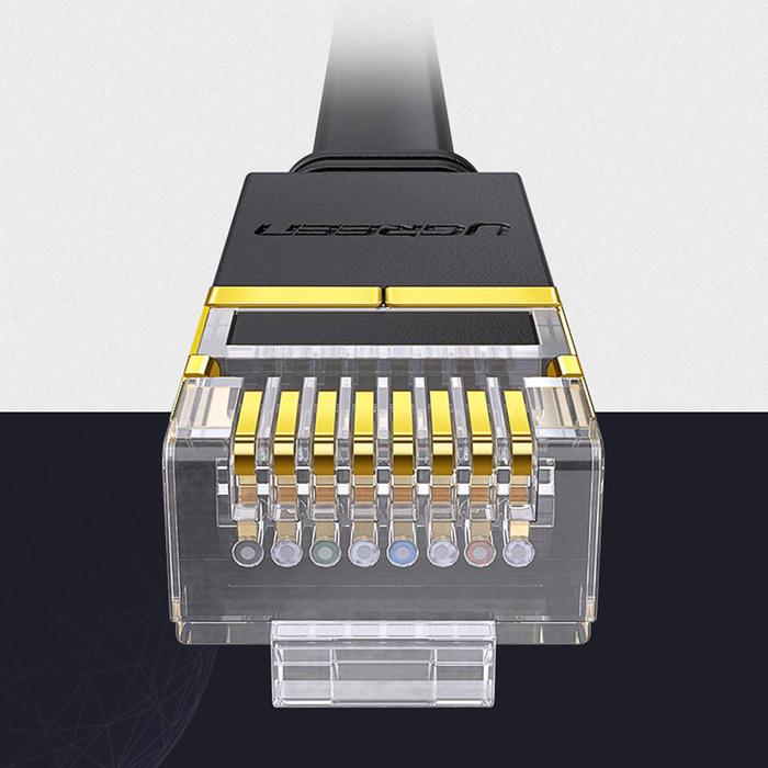 Ugreen kabel sieciowy internetowy Ethernet patchcord U/FTP Cat. 7 10Gb/s płaski 0.5m czarny (NW106)