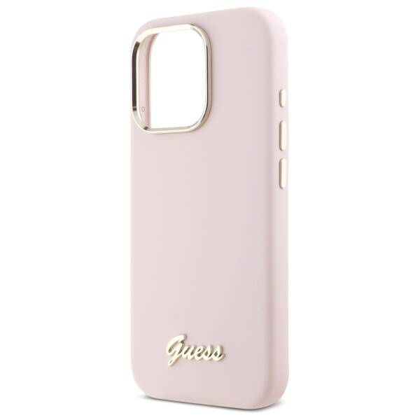 Etui Guess iPhone 16 Pro różowy/pink hardcase Silicone Script Metal Logo & Frame