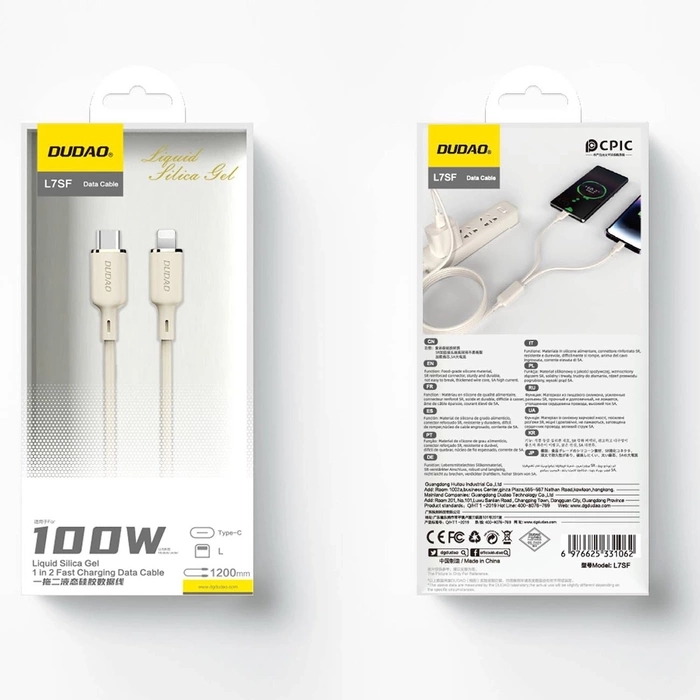 Kabel 2w1 Dudao L7SF USB-C - USB-C / Lightning 100W 1.2m - beżowy